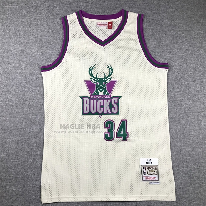 Maglia
 Ray Allen NO 34 Milwaukee Bucks Mitchell & Ness Chainstitch Crema
